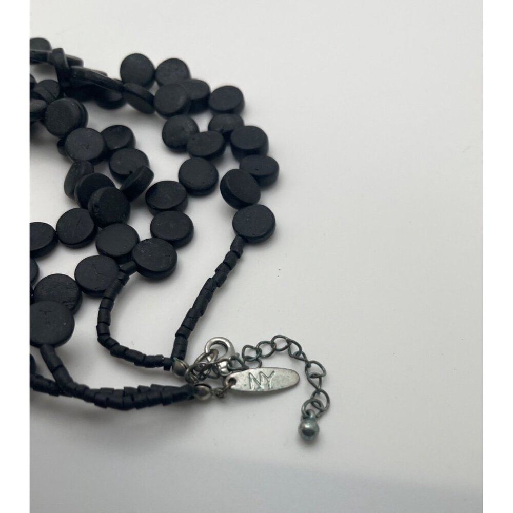 NY & Co Black Beaded Necklace Abalone Shell Statement Pendant Mother of Pearl - Picture 7 of 7